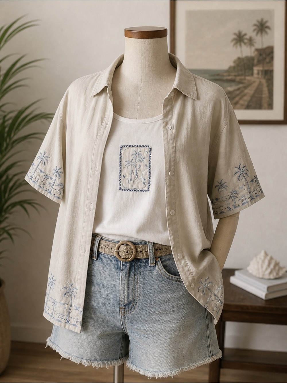 New Directions Vintage Two-Piece Layered Embroidered Set Size S 100% Cotton